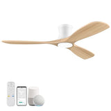 52” Wood Smart Flush Mount Ceiling Fans with Lights Remote,Low Profile