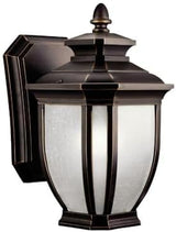 Kichler Salisbury 10.25" 1 Light Outdoor Wall Light with White Linen Glass in Rubbed Bronze | Lumora