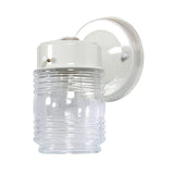 Design House Jelly Jar 1-Light Outdoor Wall Lantern, White Finish, Clear Ribbed Glass, Wet Rated Exterior Porch Light for Patio, Garage, Entryway, Front Door, and Deck, 500181