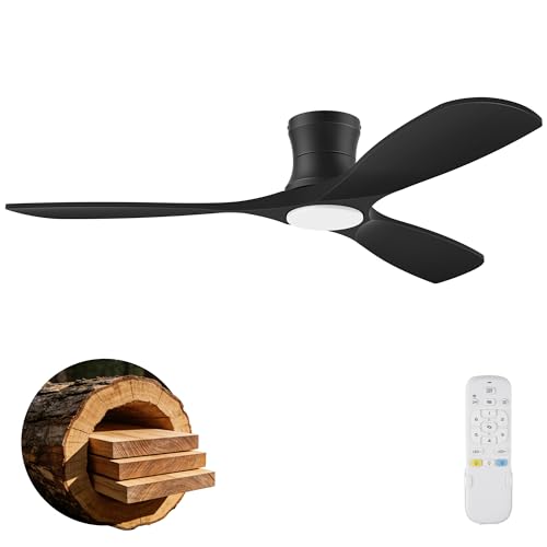 52In Low Profile Ceiling Fans with Lights,Flush Mount,Black,Outdoor Indoor
