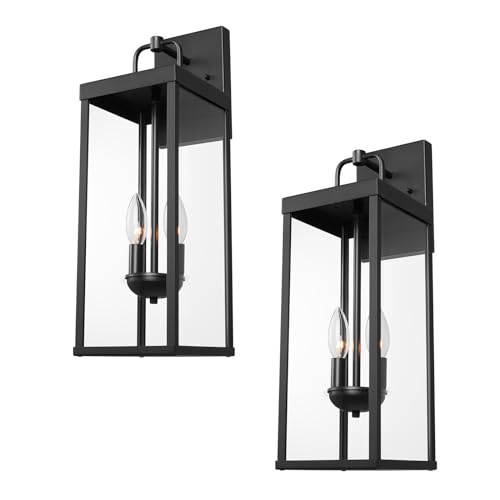 Outdoor Wall Sconce Lights, 20 Inch Tall Transitional Exterior Wall Lighting with Clear Glass, Modern Black Carriage Lantern Lamp Outside for Front Porch Garage Garden Patio Corridor Doorway