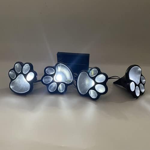 4 Solar Dog Animal Paw Print Lights Garden Statue Lantern Led Path 3" Light Lamp for Pathway,Lawn,Yard,Outdoor Decorations (Cool White)