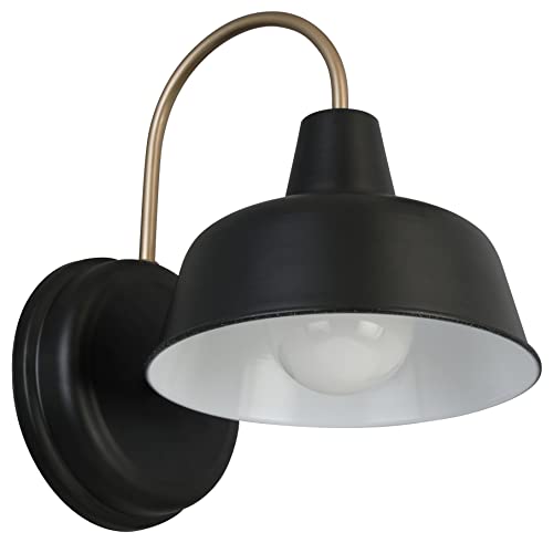 Design House Mason Farmhouse Gooseneck Barn Light, Outdoor Exterior Porch or Patio Wall Light Fixture, Black and Gold, 8 Inch Diameter, 1-Pack, 588285