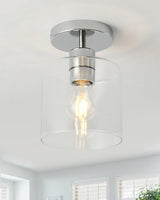 2 Pack Chrome Semi Flush Mount Ceiling Light,Clear Glass Cylinder Shade