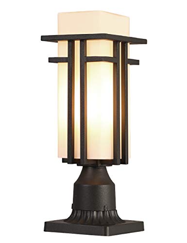Outdoor Post Lights Waterproof Metal Frame with Milk White Frosted Glass Pier Mount Outdoor Lighting Fixtures(with 3-Inch Pier Mount Base) Pillar Light Post Lantern for Garden Backyard and Porch