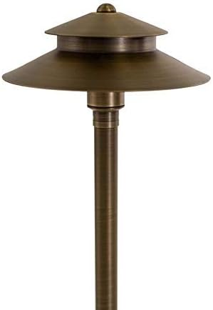VOLT Stratum 12V Brass 2-Tier Path Light (9" Shade, 25" Tall) for Low Voltage Landscape Lighting on Outdoor | Lumora