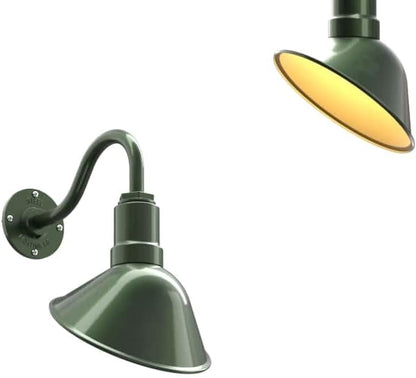 Steel Lighting Co. Venice Store Sign Light | for Outdoor Restaurant Accent Wall | 9 inch Dome | 11" Gooseneck | Made in America | Hunter Green Exterior/Brass Interior