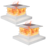2 Pack Solar Post Cap Lights Outdoor with Flickering Flame Light, White Shell Fence Post Solar Lights Fit 4x4 5x5 Vinyl/Wooden Posts, Brightness LED Lighting Decor for Garden Deck Patio