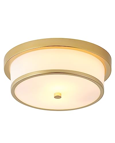 12 inch Flush Mount Ceiling Light, 2-Light Close to Ceiling Light Fixtures with Gold Finish for Bathroom Bedroom Kitchen Hallway (Gold)