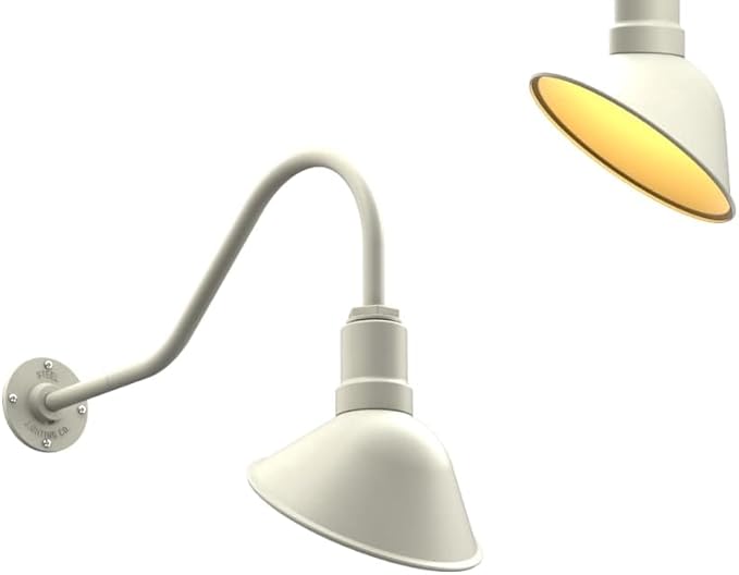Steel Lighting Co. Venice Store Sign Light | for Outdoor Restaurant Accent Wall | 9 inch Dome | 23" Gooseneck | Made in America | Cream Exterior/Brass Interior