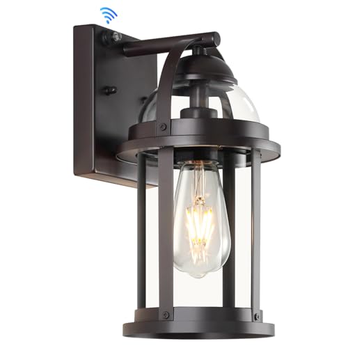 Dusk to Dawn Outdoor Wall Lights, Waterproof Lighting Fixtures Rustic Farmhouse Wall Lanterns with Clear Glass Shades Anti-Rust Outside Lights for Garage Patio Porch(Brown, 1 Pack)