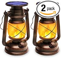 Solar Lantern Outdoor Waterproof,LED Vintage Flickering Flame Solar Lights,Camping Lamps,Solar Powered Hanging | Lumora