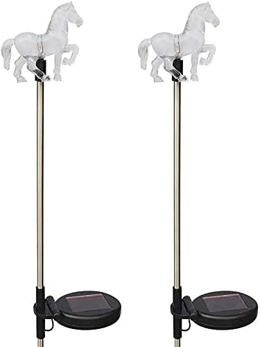 2 Pieces Clear Horse Solar Power Outdoor Garden Yard Stick Color Change LED Lights
