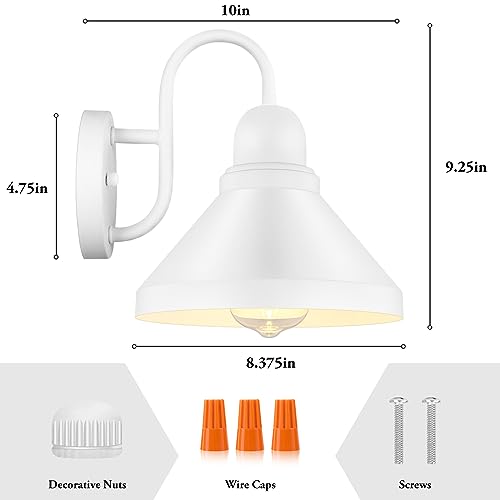 Brightever Gooseneck Outdoor Wall Lanterns, Pack of 2 Exterior Light Fixtures, Anti-Rust Outside Barn Wall Mount Sconces, Waterproof White Patio Wall Lamps for House, Front Door, Bulb Excluded