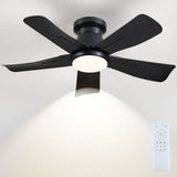 Surtime 36" Black Low Profile Flush Mount Ceiling Fan with Light and Remote