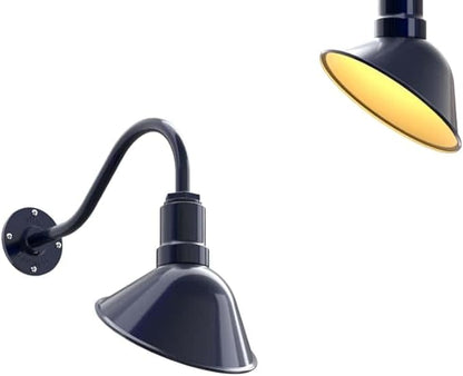 Steel Lighting Co. Venice Store Sign Light | for Outdoor Restaurant Accent Wall | 9 inch Dome | 16" Gooseneck | Made in America | Navy Blue Exterior/Brass Interior