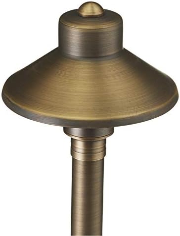 VOLT Flat Hat 12V Brass Mini Path Light (5" Shade, 15" Tall) with 3W 2700K Warm White G4 LED Bulb for Low Voltage Landscape Lighting on Outdoor Pathway, Walkway, Garden, Driveway or Patio