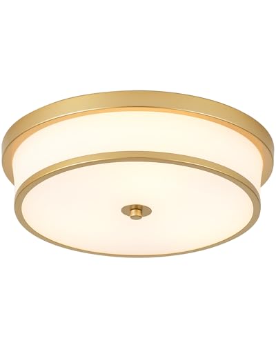 16 inch Flush Mount Ceiling Light, 3-Light Close to Ceiling Light Fixtures with Gold Finish for Livingroom Bedroom Kitchen Diningroom (Gold)