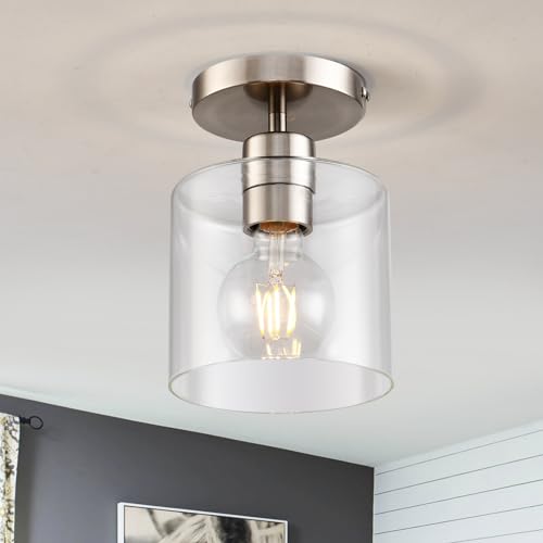 Brushed Nickel Semi Flush Mount Ceiling Light,Modern Ceiling Light Fixture for Closet Hallway Entryway Fixture Brushed Nickel Finish 1 Pack