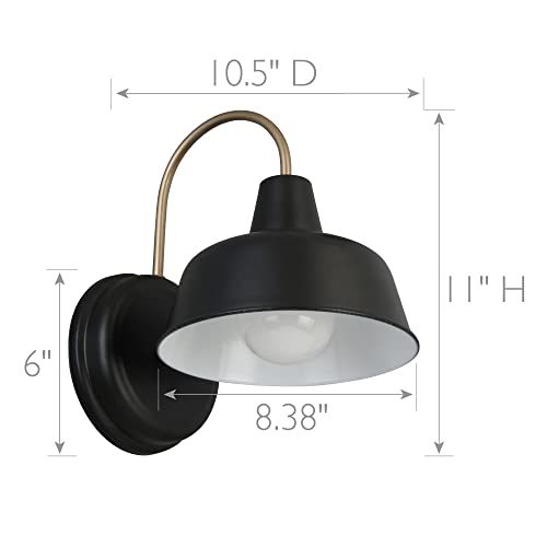 Design House Mason Farmhouse Gooseneck Barn Light, Outdoor Exterior Porch or Patio Wall Light Fixture, Black and Gold, 8 Inch Diameter, 1-Pack, 588285