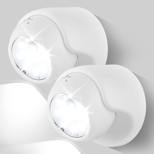Motion Sensor Outdoor Lights - Outdoor Motion Sensor Light Battery Operated Wireless Spotlight Motion Detector Security Light Auto On Off for Sheltered Porch Stair Hallway Garage Wall Shed (2 Pack)