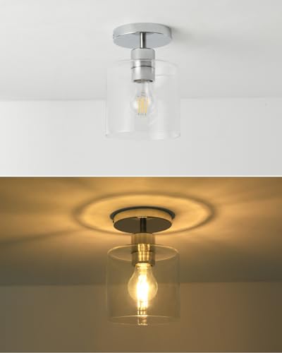 2 Pack Chrome Semi Flush Mount Ceiling Light,Clear Glass Cylinder Shade