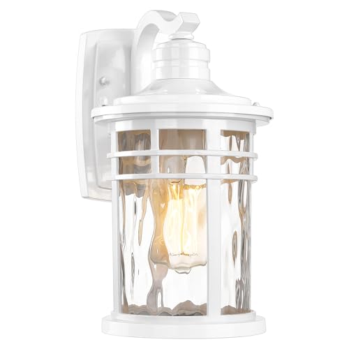 Darkaway Outdoor Wall Light Fixture,14.57inch Large Outside Porch Lights Wall Mounted Water Ripple Glass Exterior Waterproof Lantern Modern Wall Sconce Lighting for Front Door Yard Patio
