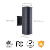 mirrea 12" Modern Outdoor Porch Light in 2 Lights, Matte Black, 2 Pack