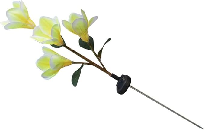 Solar Garden Lights Solar Light Outdoor, Magnolia Flower Lamp Stick Lamp 4 Forks Garden Ground Lamp for Home (Pink Magnolia White Light) (Color : Yellow)
