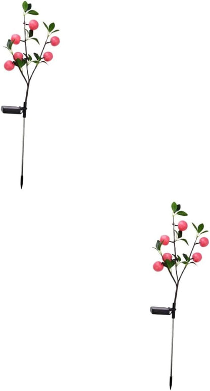 2pcs Outdoor Solar Path Lights Garden Stake Lights Automatic Night Dawn-Off Apple Shape Ground Stake Lamp Landscape Decor Led