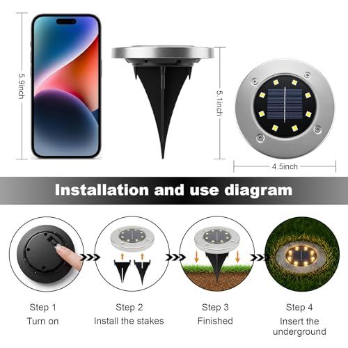 OULONGER 4.6inch Solar Ground Lights, Garden Solar Outdoor Waterproof Pathway Bright In-Ground Landscape Lights for Patio, Lawn, Yard, Driveway, Step and Walkway(Warm Light 10Packs)