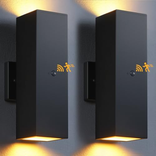 SHIMR Motion Sensor Outdoor Lights, Up and Down Sconce, ETL Listed, 2 Pack