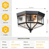 Kalium Flush Mount Outdoor Ceiling Light Fixture, 4 Light Exterior.