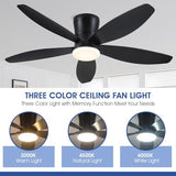 Surtime 48" Ceiling Fans with Lights-Low Profile Ceiling Fan with Light and Remote/APP Control, Black Flush Mount Ceiling Fans,DC Reversible,LED Dimmable
