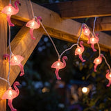 Oviejo 8.5Ft Pink Flamingo Outdoor String Lights Summer Patio String Lights with 10 Mini Flamingo Lights, for Birthday Party Fiesta Decoration,Summer Decor,White Wire
