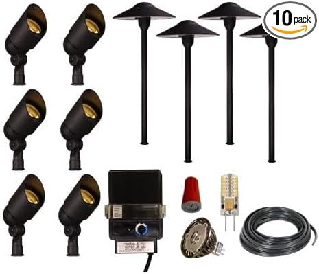 Best Pro Lighting 12V Black LED Landscape Lighting Kit (6 Spotlights, 4 Path Lights) with 150W Low Voltage Transformer for House, Yard, Outdoor Pathway, Walkway, Garden, Driveway or Patio