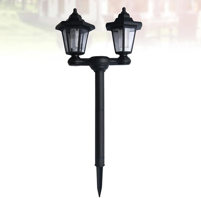 Solar Dual-Head Lawn Ground Plug Light Outdoor Waterproof Solar Garden Path Light Black for Patio Yard Decor