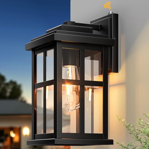 Large Outdoor Wall Lights Dusk to Dawn, Black Lights for House, Waterproof Exterior Lighting Fixtures, Outdoor Light Fixture with Tempered Glass for House, Porch, Garage, Doorway,1 Pack