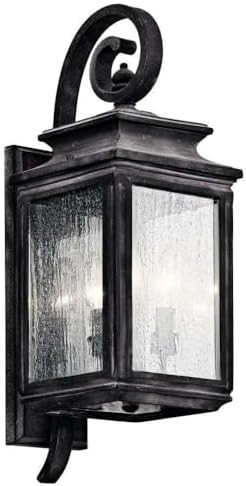 Kichler Wiscombe Park 21.75" 3 Light Outdoor Wall Light with Clear Seeded Glass in Weathered Zinc | Lumora