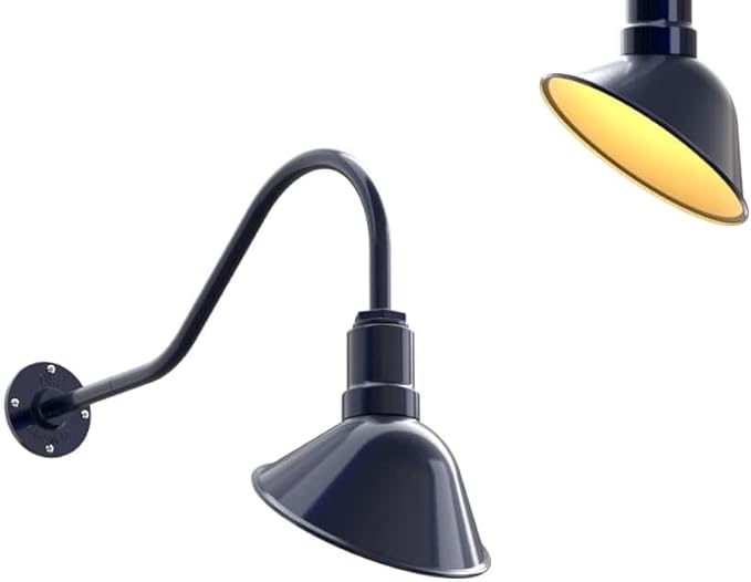 Steel Lighting Co. Venice Store Sign Light | for Outdoor Restaurant Accent Wall | 9 inch Dome | 23" Gooseneck | Made in America | Navy Blue Exterior/Brass Interior