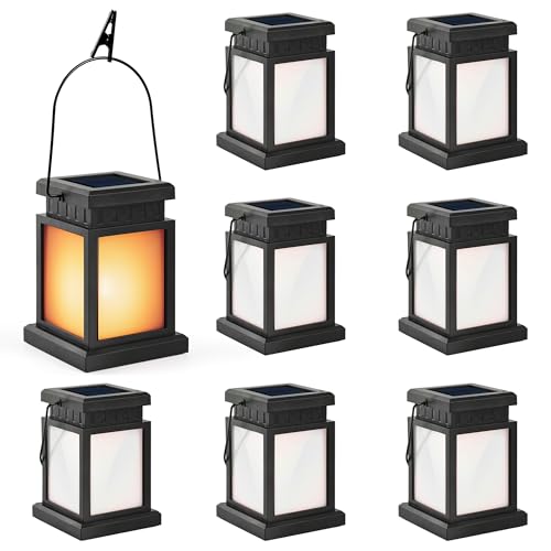GIGALUMI Solar Lanterns Outdoor Waterproof 8 Pack Flame Effect Flickering