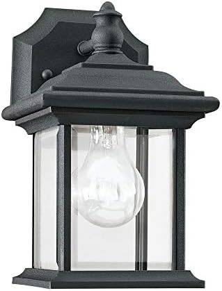 Sea Gull Lighting 85200-12 Wynfield One-Light Outdoor Wall Lantern with Clear Beveled Glass Panels, Black Finish