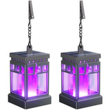 KOOPER Hanging Solar Lanterns Outdoor Waterproof, 2PCS Flickering Flame Hanging Solar Lights for Outside, Outdoor Solar Lanterns up to 12 Hours, Lanterns Decorative for Patio Yard Decor (Purple Light)