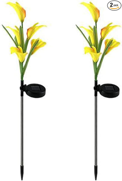 Aolyty Solar Garden Lights Outdoor Decor, Multi-Color Changing LED Solar Calla Lily Flower IP65 Waterpoof Landscape Lghting for Lawn Garden Yard Pathway Decoration (Yellow, 2 Pack)