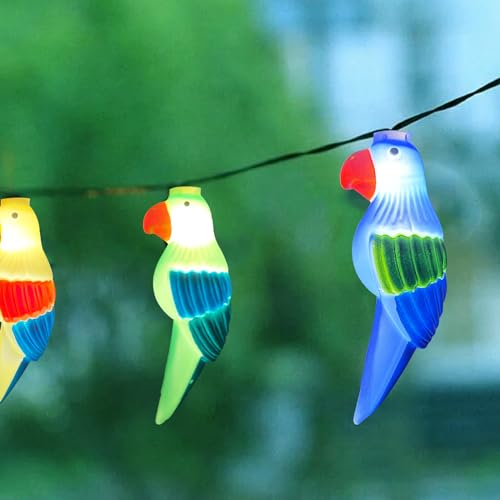 Oviejo Parrot String Lights 8.5Ft Summer Camping String Lights with 10 LED Lights, Tropical Themed Fairy Lights for Luau Party/Beach/Fiesta/Birthday/Tiki Bird Decorations Lights,Green Wire