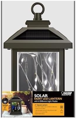 Feit Solar Fixtures 7 in. Solar Power Metal Square Hanging Pathway Light Bronze