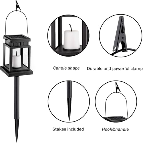 GIGALUMI 8 Pack Solar Hanging Lantern Outdoor, Candle Effect Light