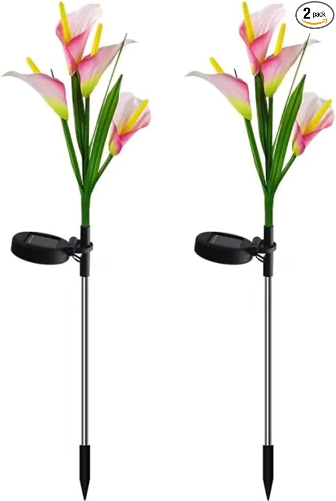 Aolyty Solar Garden Lights Outdoor Multi-Color Changing LED Solar Calla Lily Light IP65 Waterpoof Flower Lights for Patio, Garden, Lawn, Yard Pathway Decorative (Pink, 2 Pack)