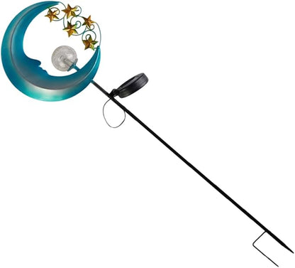 Lurrose Moon Shape Lawn Light Solar Path Light Outdoor Waterproof Iron Art Courtyard Ground Inserted LED Garden Lamp for Pathway and Lawn Decoration
