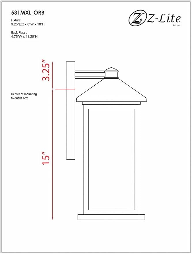 Z-Lite 531MXL-ORB 1 Light Outdoor Wall Sconce, Oil Rubbed Bronze